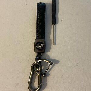 Honda Logo Key Fob Keychain in Black Leather NWT
